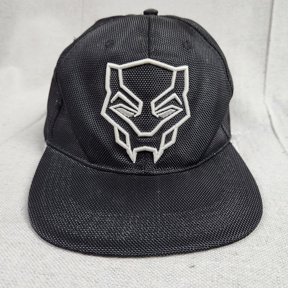 Black Panther Marvel Cap Hat Fitted OFSM Black White Logo Mens Adult